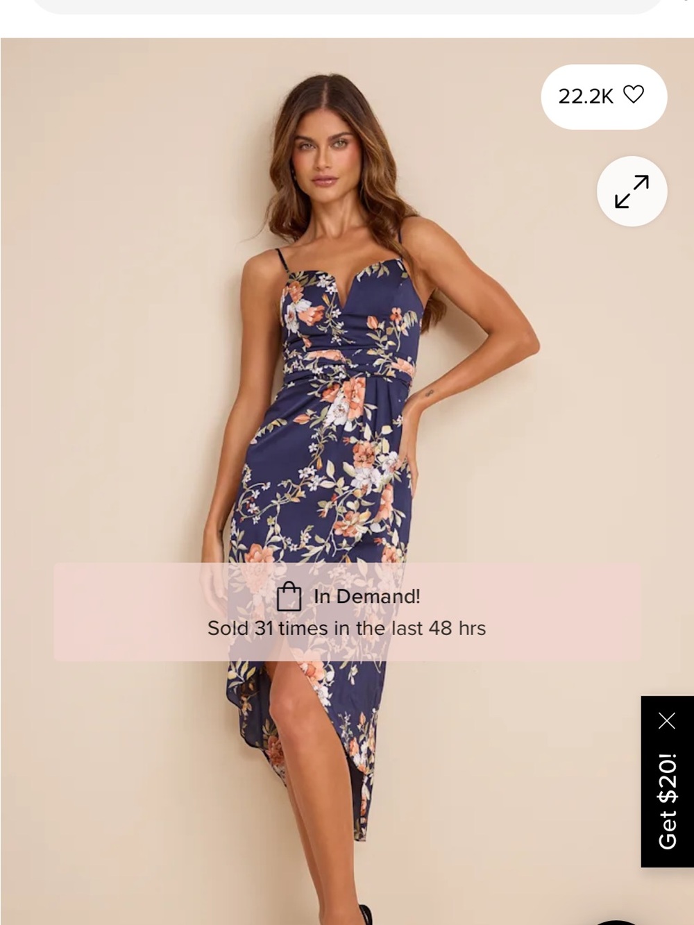 Lulu's Navy Floral High-Low Spaghetti Strap Dress